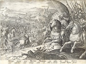 फिलिपा गाल (1537-1612) द्वारा उत्कीर्ण, &39;द हिस्ट्री ऑफ द मेडिसी&39; से प्लेट 3, लाबादिया सीना और सेंट एबोंडा की लड़ाई, c.1583 द्वारा जन वैन डर स्ट्रेट