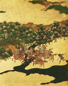1156 में होजन की लड़ाई, मोमोयामा अवधि (1568-1615) (कागज पर स्याही) द्वारा जापानी स्कूल