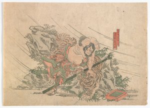 हीरोज ऑफ़ द वॉटर मार्जिन, ईदो अवधि, c.1830s (कलर वुडब्लॉक प्रिंट) द्वारा जापानी स्कूल