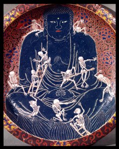 दस कंकाल (सिरेमिक) (विस्तार) के साथ बुद्ध को दर्शाती प्लेट द्वारा जापानी स्कूल