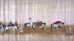 1651 में टोकुगावा इत्सुना के उत्तराधिकार के समय मेइरेकी 1 में जापान में छठा कोरियाई दूतावास, संभवतः कानो मासुनोबु (1625-94) (स्क्रॉल पेंटिंग) (विस्तार) द्वारा द्वारा जापानी स्कूल