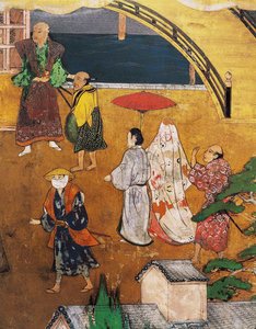 जापान में पुर्तगालियों का आगमन, एक नंबन बायोबू स्क्रीन से, 1594-1618 में एक सड़क दृश्य का विस्तार द्वारा जापानी स्कूल