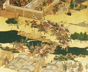 एक स्क्रीन से होजन की लड़ाई, मोनायामा अवधि (1568-1600) (पेन पर स्याही, रंग और सोने का पैनल)