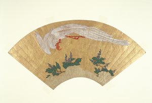 पंखा रहित: बर्फ से ढके बांस पर पक्षी गोताखोरी, c.1700-60 (कागज पर सोना और wc)