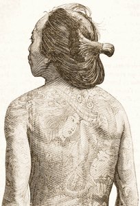 पारंपरिक जापानी हिस्पानूमी टैटू के साथ आदमी, c.1880 द्वारा जापानी स्कूल