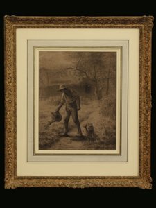 अपने बगीचे में किसान, c.1860 (कागज पर चाक) द्वारा जीन फ्रेंकोइस बाजरा