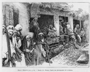 बाज़ार ए बहरीन, चाड। कहानी को चित्रित करने के लिए ए। रिक्सेंस द्वारा उत्कीर्णन ए सूज़, जर्नल डेस एक्साविल्स