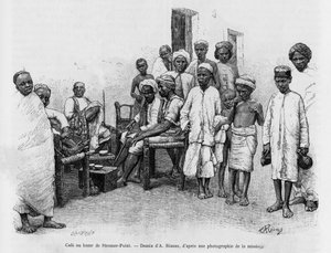 स्टीमर प्वाइंट बाजार, अदन, यमन में कैफे। कहानी को चित्रित करने के लिए ए। रिक्सेंस द्वारा उत्कीर्णन ए सूज़, जर्नल डेस एक्साविल्स