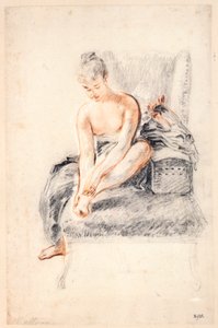 युवा महिला, नग्न, अपने हाथों में एक पैर पकड़े हुए, 1716-18।