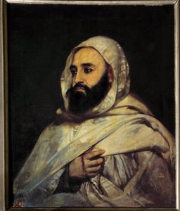 बेन माही एड दीन अब्द अल कादर (अब्द अल-कादर) (1808 - 1883) का पोर्ट्रेट एमीर अल्जीरियाई (एचएस/टी 0.72 x 0.59) एंजेल टिसियर (1814 - 1876) वर्साय द्वारा पेंटिंग। मुसी डू चेटो।