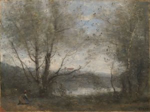 पेड़ों के बीच से दिखता तालाब द्वारा Jean-Baptiste-Camille Corot