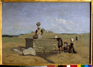 केमिली कोरोट (1796-1875) 19वीं सदी के सूर्य द्वारा फाउंटेन, बैट्ज़ पेंटिंग के गांव में ब्रेटन। 0,38x0,55 वर्ग मीटर द्वारा जीन बैप्टिस्ट केमिली कोरोट