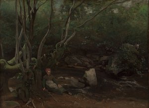 नींबू: बकरी-लड़की एक जंगल में एक स्ट्रीम के पास बैठती है, 1842। द्वारा जीन बैप्टिस्ट केमिली कोरोट