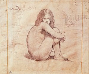 नग्न लड़की बैठी, जीन-बैप्टिस्ट-केमिली कोरोट द्वारा ड्राइंग (1796-1875) द्वारा जीन बैप्टिस्ट केमिली कोरोट