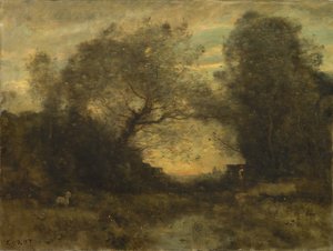 जंगल के प्रवेश द्वार पर तालाब, c.1860-75 द्वारा जीन बैप्टिस्ट केमिली कोरोट