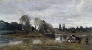विले dAvray, हॉर्स वॉटरिंग, c.1860-65 द्वारा जीन बैप्टिस्ट केमिली कोरोट