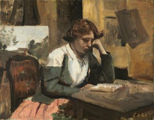स्टूडियो में पढ़ने वाली महिला, सी। 1868. द्वारा जीन बैप्टिस्ट केमिली कोरोट