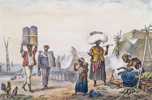 काले लोग कोयला और मक्का बेचते हैं, 'सुरम्य और ऐतिहासिक यात्रा से ब्राजील', थियरी फ्रेरेस द्वारा उत्कीर्ण, 1839 द्वारा जीन बैप्टिस्ट डेब्रेट