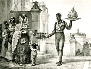 एक चर्च के दरवाजे के बाहर फूल विक्रेता, &39;क्वेंट एंड हिस्टोरिकल ट्रैवल इन ब्राजील&39; से, द्वारा जीन बैप्टिस्ट डेब्रेट