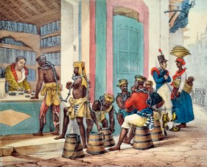 रियो डी जनेरियो, 1835 में एक तंबाकू की दुकान से तंबाकू खरीदने वाले मनचले गुलाम