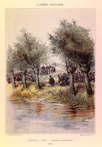 एडोर्ड डिटेल (1848-1912) द्वारा सचित्र कैप्टन जूल्स रिचर्ड की फ्रांसीसी सेना के प्रकार और वर्दी: पैदल शिकारी; 1885 में महान युद्धाभ्यास, निजी संग्रह द्वारा जीन बैप्टिस्ट एडौर्ड डिटेल