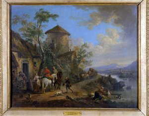 देश का दृश्य: "द ब्लो ऑफ रकाब"" - जेबी लेलेमैंड (1716 - 1803) द्वारा पेंटिंग, 17 वीं शताब्दी के अंत में, म्यूज़ियम ऑफ़ फाइन आर्ट्स ऑफ़ डिजॉन।