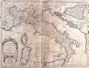कोर्सिका, सार्डिनिया और सिसिली के साथ इटली का नक्शा (उत्कीर्णन)