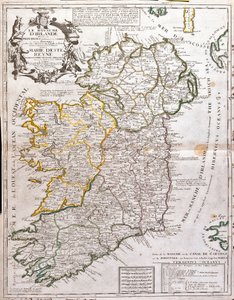आयरलैंड के साम्राज्य का नक्शा, मैरी डी'एस्ट (1658-1718), इंग्लैंड, स्कॉटलैंड और आयरलैंड की रानी (उत्कीर्णन) को समर्पित द्वारा जीन बैप्टिस्ट नोलिन