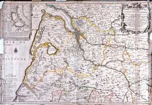 बोर्डो (फ्रांस) के आसपास के क्षेत्र का नक्शा (उत्कीर्णन) द्वारा जीन बैप्टिस्ट नोलिन