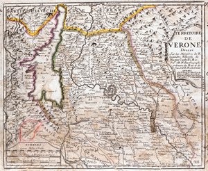 वेरोना के क्षेत्र का नक्शा (वेनेटो, इटली) (नक़्क़ाशी) द्वारा जीन बैप्टिस्ट नोलिन