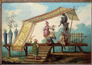 Chinoiserie: एक चीनी पेशकश का प्रतिनिधित्व करने वाला सजावटी पैनल। जीन पिल्मेंट द्वारा चित्रित डोर टॉप (1728-1808)
