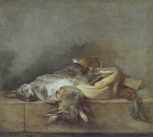 स्टिल लाइफ विथ रैबिट, एक गेमबैग और एक पाउडर हॉर्न, c.1755 द्वारा जीन बैप्टिस्ट शिमोन चारदिन