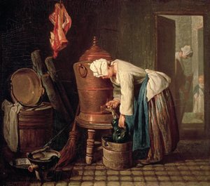 एक महिला को तांबे के बर्तन से पानी खींचना, c.1732 द्वारा जीन बैप्टिस्ट शिमोन चारदिन