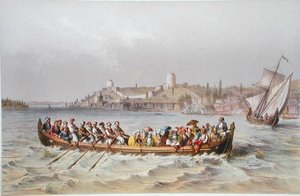 बोस्फोरस पर एक नौका नाव, 'स्मृति चिन्ह डी कॉन्स्टेंटिनोपल' से चित्रण, 1855 में प्रकाशित (रंग लिथो)