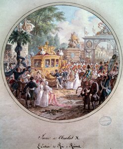 किंग चार्ल्स एक्स का रिम्स में प्रवेश, मई 1825। जीन चार्ल्स डेवेली द्वारा उत्कीर्णन (1783-1849)
