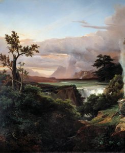 झरने के साथ लैंडस्केप। जीन चार्ल्स रेमंड द्वारा पेंटिंग (1795-1875)