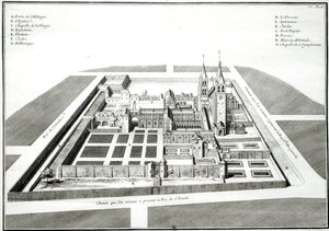 एंटोनी हेरिसेट (1685-1769) द्वारा उत्कीर्ण, 1640 से पहले सेंट-जर्मेन-डेस-प्रेसिडेंट के अभय का दृश्य द्वारा जीन चौफुइर