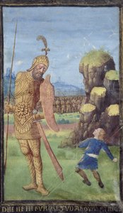 डेविड एंड गोलियत, बुक ऑफ़ आवर्स से, c.1470