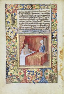सुश्री लाट। QvI126 f.37v एक राजा बिस्तर में लेट गया, &39;बुक ऑफ ऑवर्स ऑफ लुई डी&39;ओर्लेंस&39;, 1490 से द्वारा जीन कोलम्बे