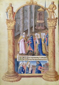 सुश्री लाट। QvI126 fol.33v लुइस dOrleans, 1490 की किताब की किताब से मंदिर में मसीह बच्चे की प्रस्तुति द्वारा जीन कोलम्बे