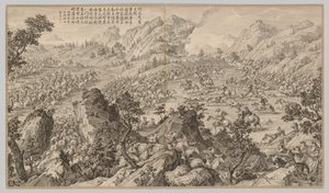 एरचूअर पर लड़ाई: विद्रोहियों की लड़ाई के दृश्यों से ..., सी। 1765-1774, कविता दिनांक 17