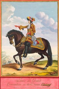 17 वीं शताब्दी के उत्तरार्ध में कंबराई की लड़ाई में घोड़े की पीठ पर लुई XIV का चित्र।