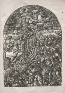 सर्वनाश: बाबुल हरलोट, सात सिर वाले जानवर पर बैठा, 1546-1556। द्वारा जीन ड्वेट