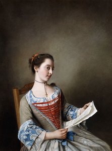 La Belle Liseus: मिस सुज़ाना लेविस की पोट्रेट, ल्योइसिस किसान की पोशाक में बैठा, द्वारा जीन ऑटिने लिओटार्ड