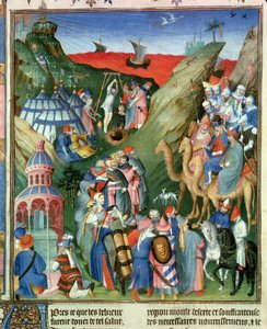 Fr 247 f.49 टोम 1 रेगिस्तान में इब्रियों, &39;एंटीकाइट्स जुदाई&39; से चित्रण, c.1470 द्वारा जीन फौक्वेट