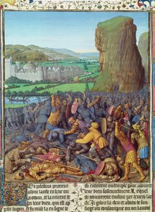 मिस फ्रॉस्ट 247 fol.110 पलिश्तियों पर इस्राएलियों की जीत, &39;एंटीकाइट्स जुदाईस&39; से चित्रण, c.1470