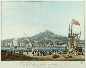 टाउन हॉल से मार्सिले के टाउन और पोर्ट का दृश्य, c.1815-30 (एक्वाटिंट)