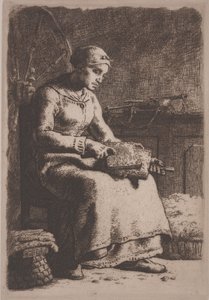 द वूल कार्डर, c.1856 (नक़्क़ाशी) द्वारा जीन फ्रेंकोइस बाजरा
