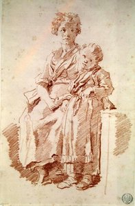 अपनी बहन के साथ एक युवा लड़की, 1774 (कागज पर लाल चाक) द्वारा जीन ऑनर फ्रैगनार्ड