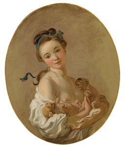 दो पिल्ले पकड़े हुए जवान लड़की, c.1770 द्वारा जीन ऑनर फ्रैगनार्ड